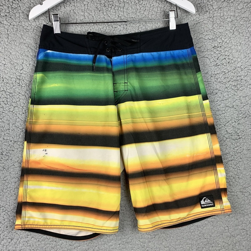 quiksilver‎ board shorts mens 31 Swim Trunks Striped Yellow orange green blue *